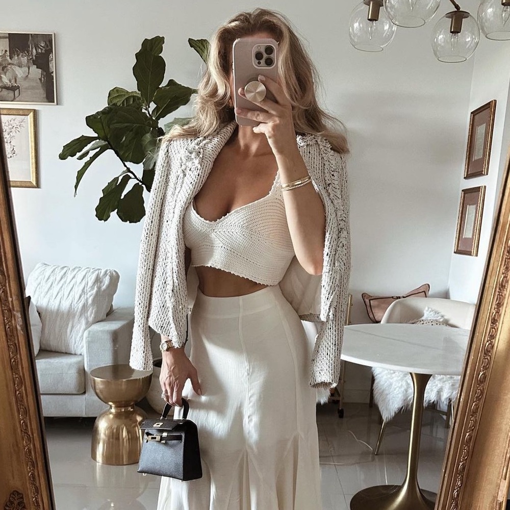 Mango White Knit Top